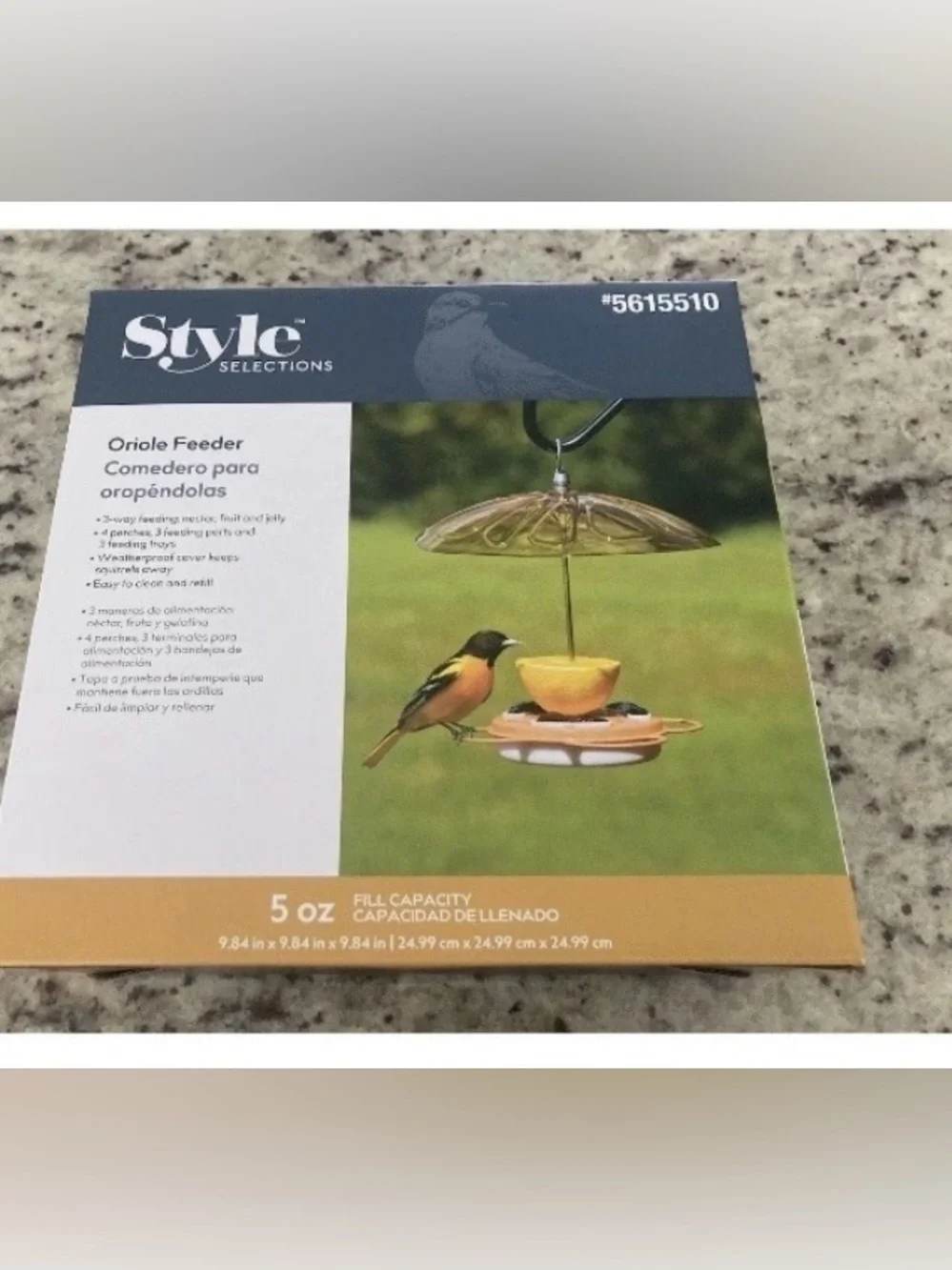 Style Selections 5 oz. 3 way Oriole Fruit Feeder with Amber Canopy feeder